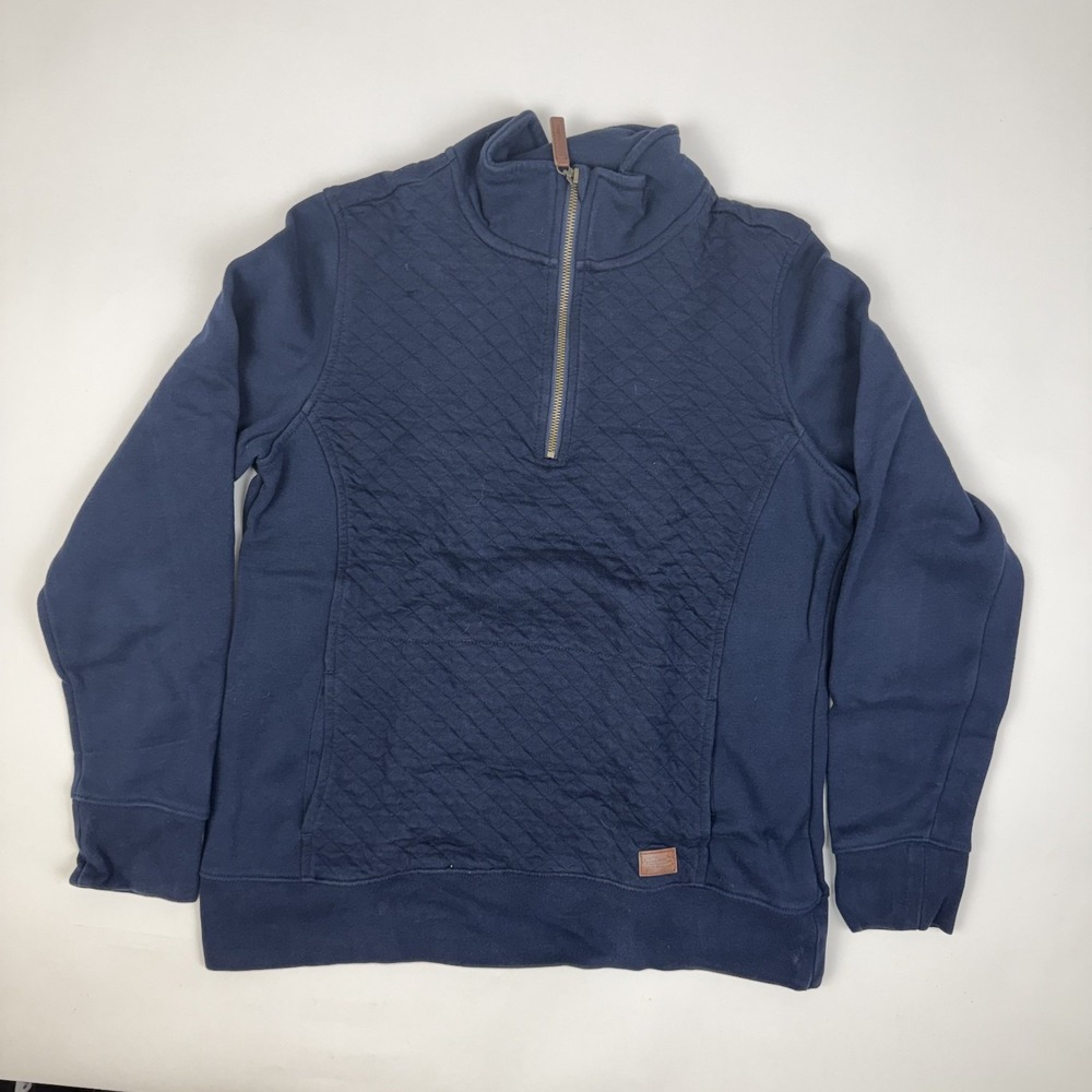 Womens LL Bean Quilted Quarter Zip Blue Casual Pullover Sweatshirt Size Medium
